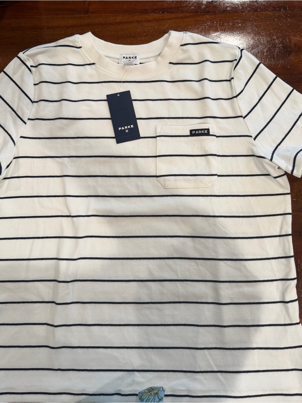 Parke Target collab  Cream Tee with Black Horizontal Stripes and Chest Pocket